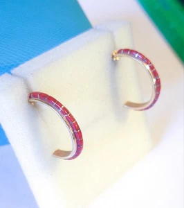 Zuni signierte Nastacio 14k Gelbgold Korallen Inlay Creolen - Bild 1 von 6