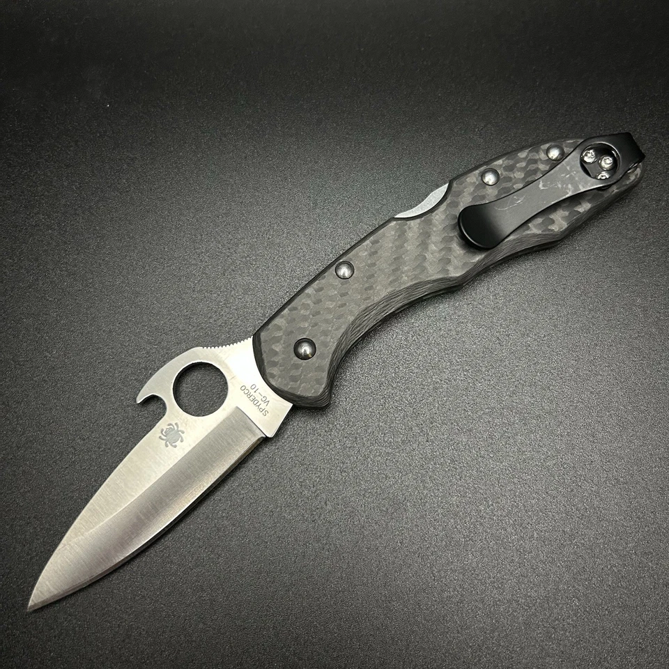 Custom Spyderco Delica 4 Emerson VG-10 Carbon Fiber Scales Titanium Deep Clip - Image 1 of 4