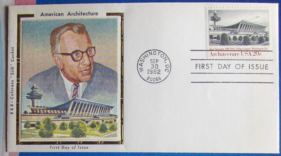 US FDC cover AIRPORT AMERICAN ARCHITECTURE COLORANO "SILK" CACHET 1982. - Image 1 of 1