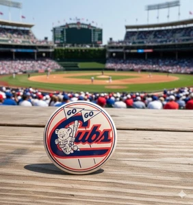 Jumbo Vintage Go Cubs Go Pinback Pulsante 6 pollici Mega Size Baseball Memorabilia - Foto 1 di 6