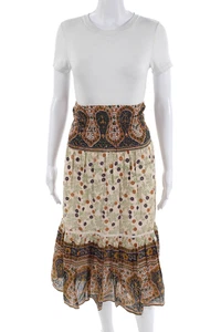 Bell Womens Smocked Waistband Midi Floral A Line Skirt Brown Cotton Size XS - Picture 1 of 5