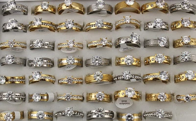 Lote de 32 piezas de trabajo de joyería mixta anillo de circonita cúbica transparente moda anillos de acero inoxidable AH734 Foto 1 de 4