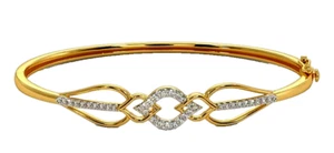 1.00ct Natural Round Diamond 14k BIS Hallmarked Yellow Gold Bangle Bracelet - Picture 1 of 5
