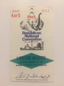 Convención Nacional Republicana 1984 acceso limitado PASS presidente Ronald Reagan - Imagen 1 de 2