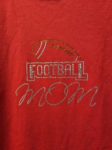 Football Mom T-shirt Red with Rhinestones Size XL by Jerzees Heavyweight Blend - Picture 1 of 4