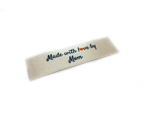 Made with Love by Mom Labels In Cream - Flat 15x50 - 40 Pack - Sew On - Picture 1 of 1