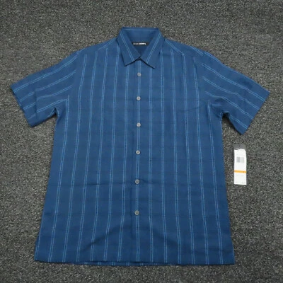 Camisa John Henry Adulto Pequeña Azul Rayas Abotonada Manga Corta Informal Para Hombre Foto 1 de 4