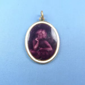 Antique Cherub Medal * Angel Enamel Pendant - Picture 1 of 4