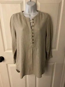 Soft Surroundings 100% Cotton Half Button Tunic Top Sz PM Color Puty - Picture 1 of 5