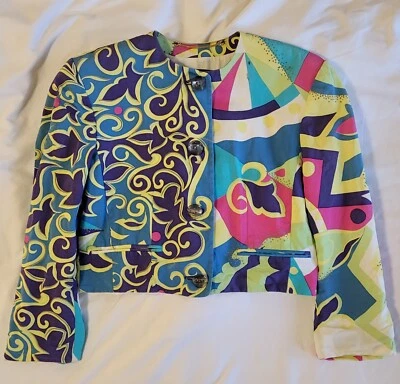 Louis Feraud Short Jacket Geometric Multicolor Women's Size 4 Art Deco Vintage - Image 1 of 4