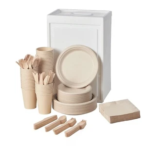 FULING 350Pcs Biodegradable Dinnerware Set - Disposable Dinner Plates, Wooden... - Picture 1 of 6