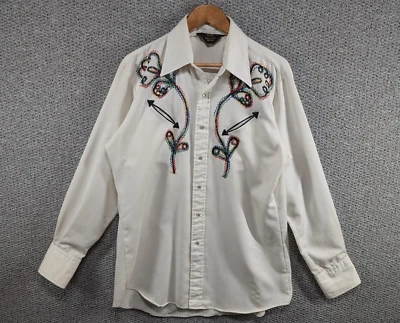 Camisa Sears Western Wear Vintage Bordada Perla Gruesa Botón a Presión L 16.5 Foto 1 de 4