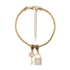 Euro Anklet Ankle Chain Jewellery Lock and Key Keyholder Mistress Cuckold Gold - Picture 1 of 1