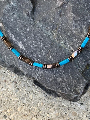Copper Magnetic Therapy Bracelet Hematite Chalk Turquoise ANKLET NECKLACE - Image 1 of 4