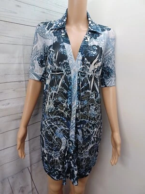 S-S-Twelve Cardigan Jacket Dress Blue White Paisley M - Image 1 of 4
