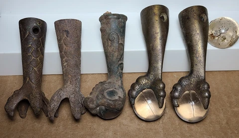 5 Antique Ornate Cast Iron & Glass Ball Eagle Claw Feet For Chair Furniture Cover