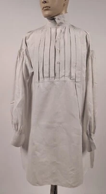 CAMISA MASCULINA DE LINHO BRANCA C 1830’S COM PREGA LARGA BABADOR + IDENTIFICAÇÃO DO PROPRIETÁRIO ESCRITA - Imagem 1 de 4