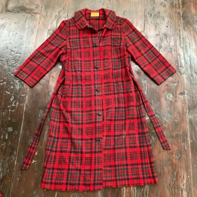 Pendleton Vintage Red Plaid 100% Wool Button Front Long Belted Robe - Image 1 of 4