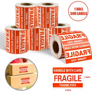 Fragile Stickers 6 Roll 500 2x3 Fragile Label Sticker Handle With Care Mailing - Picture 1 of 9