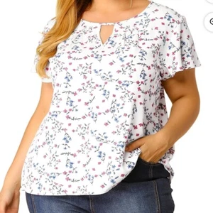Agnes Orinda Womens 3X Blouse Keyhole Chiffon Flared Short Sleeve Top Relaxed Fi - Picture 1 of 10