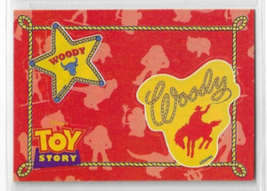 1995 SkyBox Disney Pixar  Toy Story Badge Stickers Card - Woody (Red Card) #5