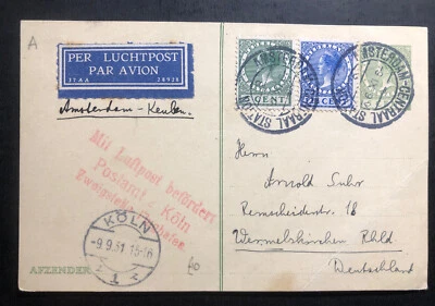 1931 Amsterdam Netherlands Stationery Postcard Airmail Cover To Koln Germany - Image 1 of 2