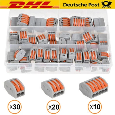 60Tlg Klemmen Für Wago Klemmen 222 Serie Verbindungsklemmen Dosenklemmen Set DE