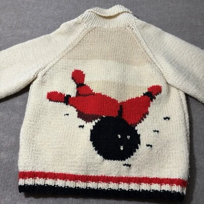 Cárdigan Suéter Tejido Hecho a Mano Vintage M/L Bowling Cremallera Completamente Forrado Años 50 60 Foto 1 de 4