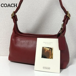 Vintage COACH 9059 Red Glove-Tanned Leather Shoulder Bag Used Auth Excellent JPN - Picture 1 of 13
