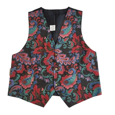 Janet Steward 80s Waistcoat Vintage Red Green Paisley Men's Uk L 42" - Image 1 of 3