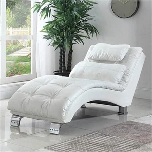 Bowery Hill Faux Leather Tufted Chaise Lounge in White - Picture 1 of 2
