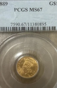 Cabeza de princesa 1889 oro $1 graduación profesional MS 67 - Imagen 1 de 9