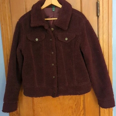 Wild Fable L Maroon Burgundy Cropped Womens Sherpa Button Closure Jacket Coat  - Image 1 of 4