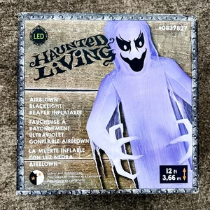 Gemmy 12' Reaper Ghost LED Luce Nera Corto Circuito Gonfiabile con Scatola Video LEGGI - Foto 1 di 21