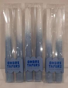 NUEVO OMBRE TAPERS VELAS SIN PERFUME 8" DE ALTO, JUEGO DE 3 MEZCLA AZUL Y BLANCO - Imagen 1 de 3