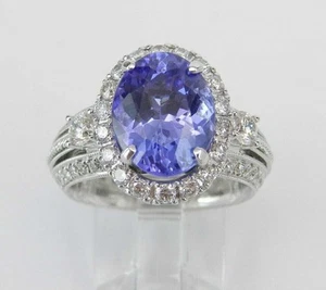 Anillo de compromiso con halo de tanzanita azul corte ovalado de 3,50... - Imagen 1 de 7