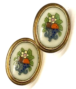 Vintage Porcelain Lenox China Autumn Floral 14k GF Gold Filled Pierced Earrings - Picture 1 of 8