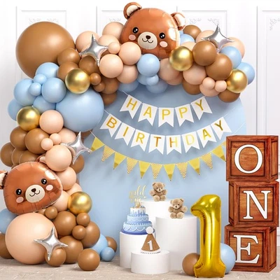 Oso de Peluche 1er Primer Cumpleaños Decoraciones para Niño, Grano Madera Una Cajas Marrón... Foto 1 de 4