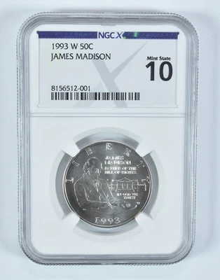 1993-W James Madison Commemorative Half Dollar MS 10 NGC X NGCX *8856 - Image 1 of 4