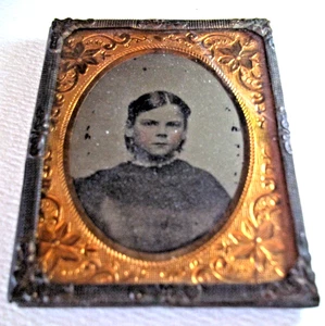 Early 1860s Copper Back Tintype Photograph Young Girl Civil War Antique Photo - Picture 1 of 10