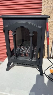 Electric Fireplace Stove Heater 1500W | NEW Open Box | Log Flame Effect | Black - Image 1 of 4