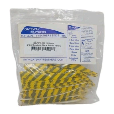 100 Pack Gateway Feathers 4" Left Wing: Parabolic Faux Barred Yellow - Image 1 of 4
