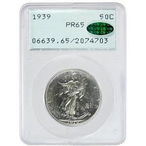 1939 50C Walking Liberty Half Dollar PCGS PR65 CAC seltene Münze - Bild 1 von 2