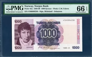 Norvegia, 1000 Kroner, 1989, Gemma UNC-PMG66EPQ, P45a - Foto 1 di 2
