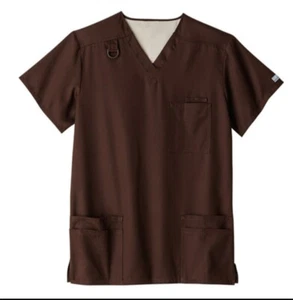 Fundamentals Men's Medium Brown Scrub Top Multi Pockets by White Swan 14369 NWT - Picture 1 of 3