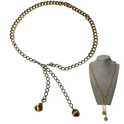 Vintage Gold Tone Dangle Filigree Ball Chain Link Belt Necklace - Image 1 of 4