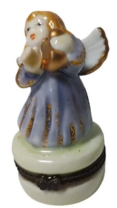 Porcelana Angel Baratija Caja Cierre Mariposa Azul Púrpura Vestido Brillo Laúd - Imagen 1 de 9