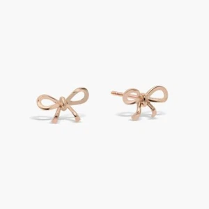 14k Solid Gold Bow Tie Ear Studs Minimalist Cute Bow Studs Birthday Gift For Her - Picture 1 of 12