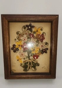 Arte acolchado enmarcado diseño floral de la artista Abbie 1979, resplandor en vidrio - Imagen 1 de 10