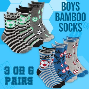Kids Boys Bamboo Crew Socks Novelty Cartoon Football Size UK 6-8.5 9-12 12.5-3.5 - Picture 1 of 10